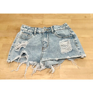 Girls Distressed Denim Shorts Size 14 Frayed Hem Blue Casual Summer